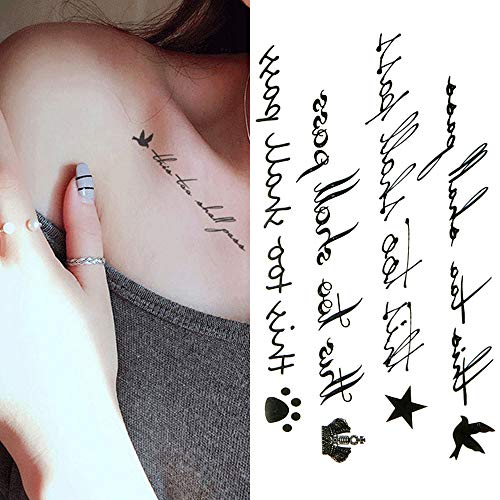 Oottati Small Cute Temporary Tattoo Bird Crown English Word Quote This Too Shall Pass (2 Sheets) #TOP2