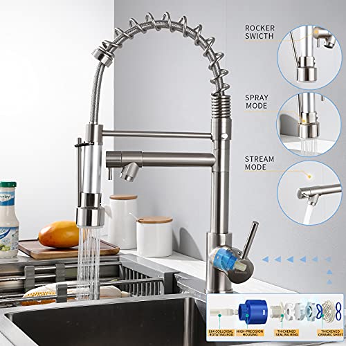 Geobella All Copper Kitchen Faucet With Drop Down Sprayer Modern Single Handle Faucet Spring Kitchen Sink Faucet Brushed #TOP3