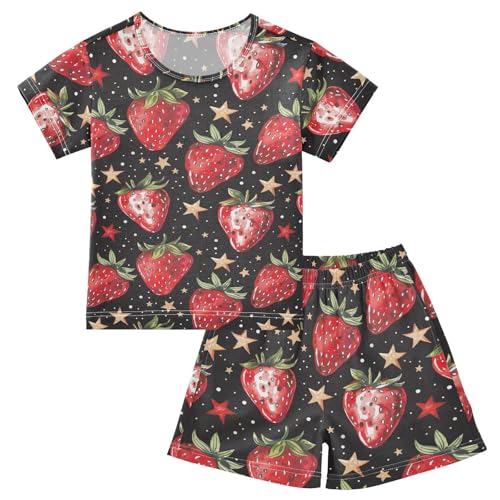 ALAZA Vintage Strawberry and Stars Pajama Set Short Sleeve Sleepwear Soft Lounge Nightwear