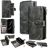 For 2025モデルiphone 17Pro Max分離式 財布一体型ケースiphone 17 PRO MAX車載マグネット取り外し自由ファスナー設計(小銭やイヤホン、コインな)大容量10カード収納 スタンド機能スマホケース【MYH】アイフォン17プロマックス 上質PUレザー人気男性おしゃれ耐汚れ衝撃吸収傷つけ防止便利手帳型ケース(ダークグリーン)