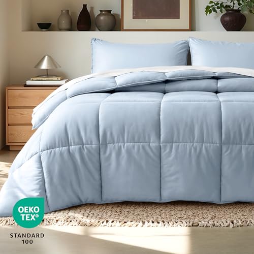 Image of Bare Home Comforter Set - Oversized King Size - Ultra-Soft - Goose Down Alternative - Premium 1800 Series - All Season Warmth (Oversized King, Dusty Blue)