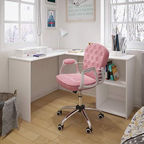 Desk chair for Home,Velvet Pink Comfy Padded Computer Chair Adjustable Height Swivel Chair Kids Chair,Home/Office Furniture
