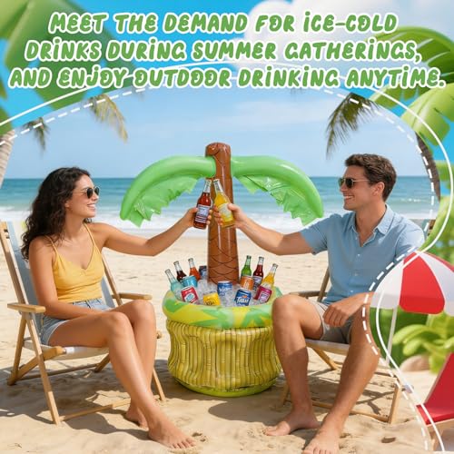 Aufblasbarer Getränkekühler Palme,Aufblasbarer Palmbaumkühler,Aufblasbare Palme mit Getränkekühler,zum Befüllen mit EIS und Wasser,Flaschenkühler für Beachparty,Poolbar Party Zubehör,68x70cm