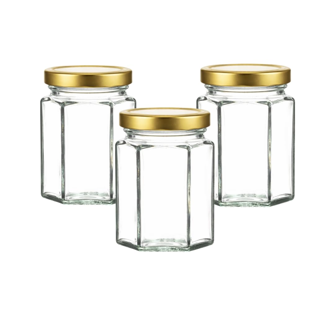 Jars And Bottles Gold Jarsandbottles 110Ml Hexagonal Jam Jars + Lids (24 Pieces)