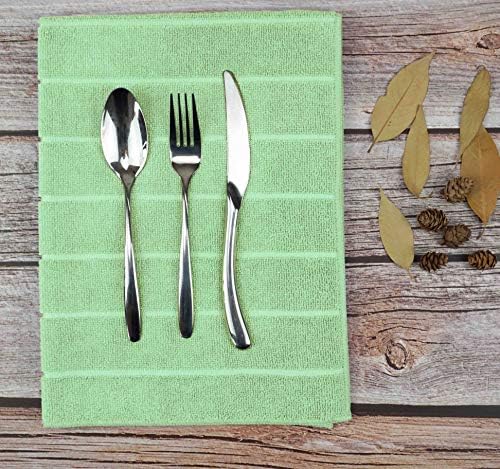 gryeer Microfibre Tea Towels, Super Absorbent, Extra Large and Thick Kitchen Towels, Stripe Designed, 50 x 70 cm, Pack of 8, Green
