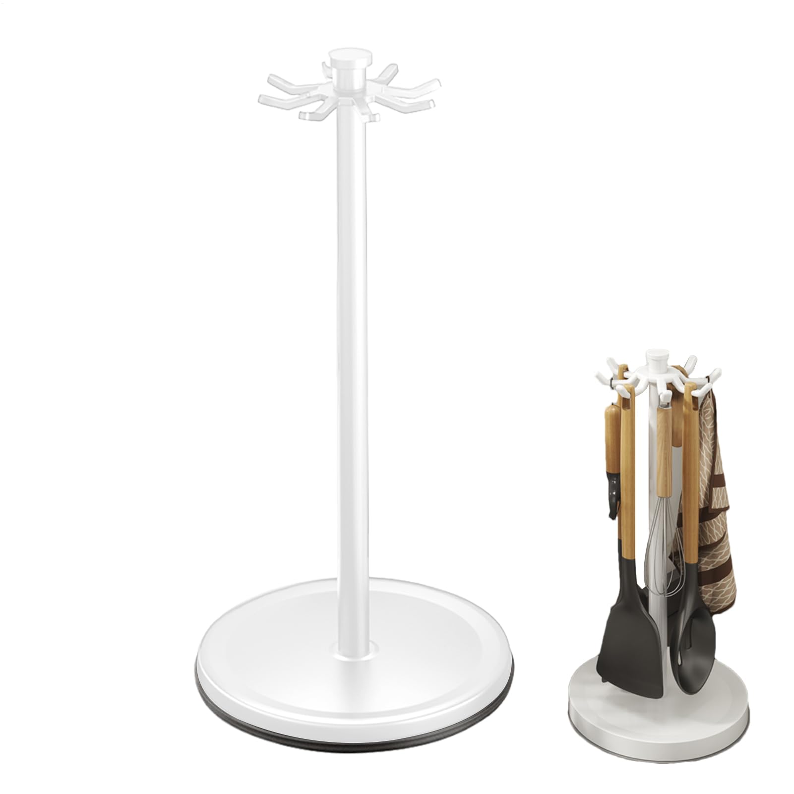 Organizer da cucina girevole a 360°, accessorio stabile per il piano di lavoro, per spatole, fruste e cucina, supporto compatto con 8 ganci per utensili da cucina