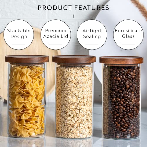Laramaid 45Oz 1Pack Round Glass Jar, Storage Jar With Brown Acacia Lid, Black Labels And White Pen, Minimalist Food Storage Containers For Home, Kitchen And Pantry #TOP2