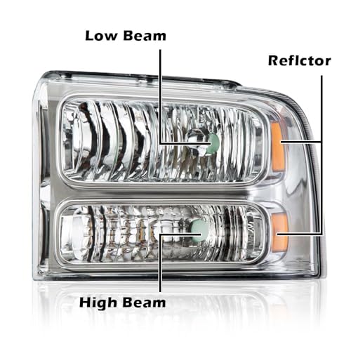 Image of G-PLUS Headlights Assembly, Compatible with 2005 2006 2007 Ford F250 F350 Super Duty Bumper Headlamps, Clear Lens Chrome Housing Amber Reflector