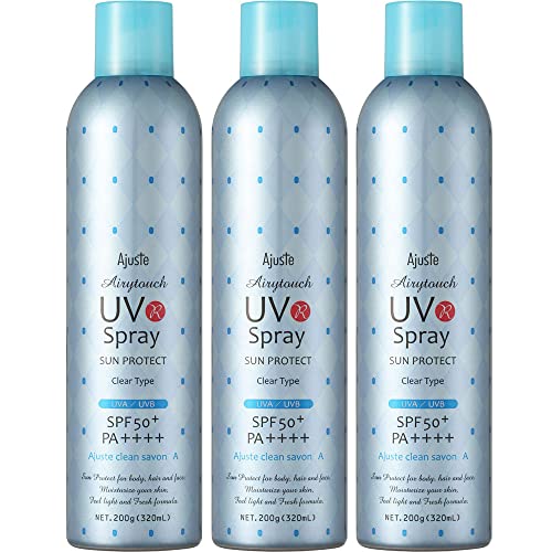アジャステ エアリータッチ UVスプレー CS せっけんの香り 200g(320mL) ◆3本セット SPF50+ PA++++ クリーンピュアシャボン 日本製 Ajuste 日焼け止め 冷感スプレー UVカット (3)のサムネイル