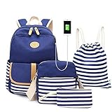 Backpack For Teen Girls,Lumcrissy 4 In 1 Backpack Set with USB Charging Port ,Lightweight Women Shoulder Bags Combo for School Bookbag