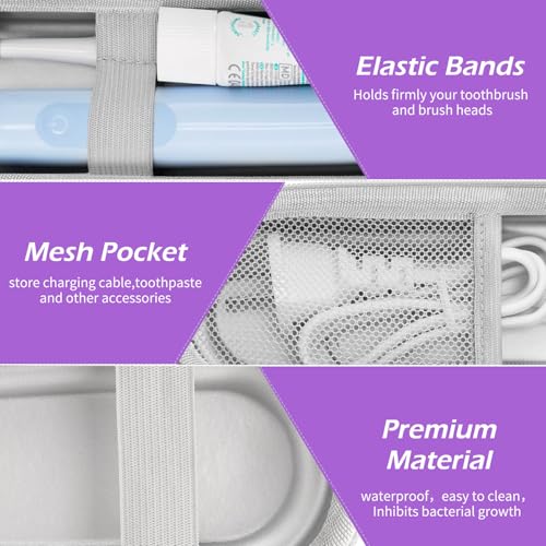 Image of Toothbrush Travel Case for Oral B /Oral-B Pro 1000 1500 5000 7000 & Philips Sonicare 4100 1100 5300 5100 6100 /iO Electric Toothbrush, Hard Protective Storage Bag, Light Purple, Hard Travel