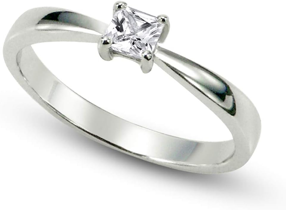Metal FactorySterling Silver Cubic Zirconia Solitaire 0.1 Carat tw Princess Cut CZ Engagement Ring
