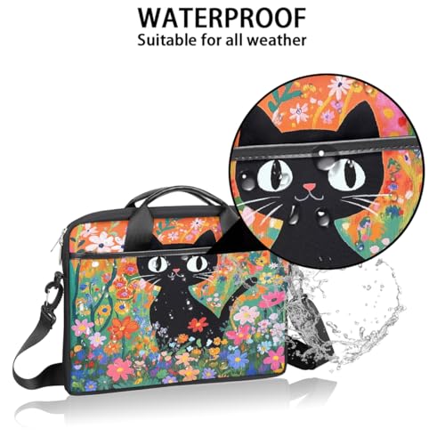 Bolso para portátil negro con flores, 15 pulgadas miniatura 3