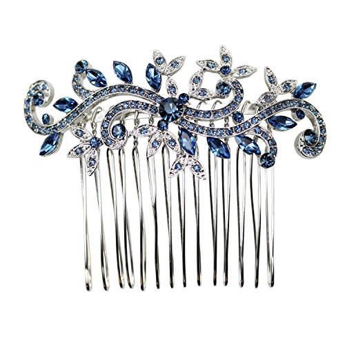 Faship Gorgeous Navy Blue Crystal Floral Hair Comb