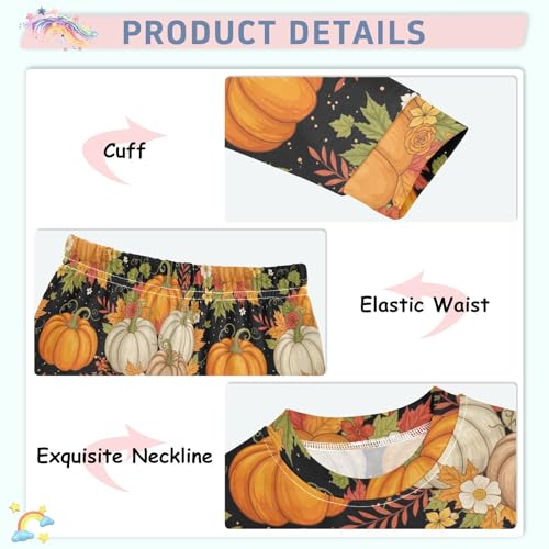 Pajama Sets Long Sleeve Autumn Pumpkin Floral Pattern Soft Comfy Sleepwear 2 Piece PJS 3-8T4