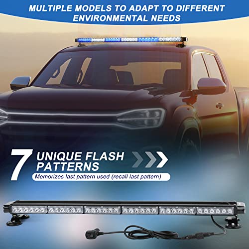 Ediors 78 Led Strobe Light Bar For Trucks, 38" Emergency Warning Strobe Lights For Vehicles, Double Side Flashing Traffic Advisor Magnetic Led Light Bar For Plow, Tow, Pickup, Cars (Blue & White) #TOP3