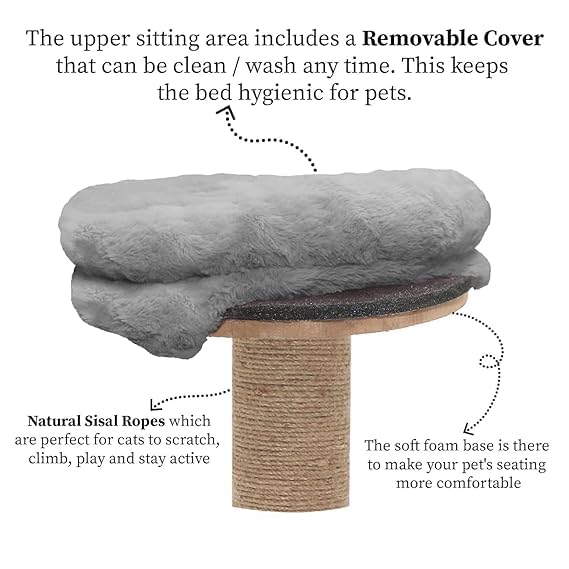Image of Fur Activity Cat Tree Scratching Post with Natural Sisal Tower for Kittens and Cat (Grey - Bolster-TOP)