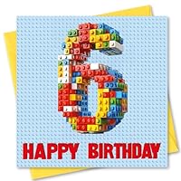 Birthday Card Age 6. Building Blocks Design. 150x150mm supplied with Envelope. Eco-friendly. Message inside. Made in Britain.