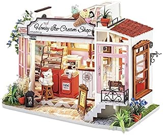 Rolife DIY 3D Wooden Miniature Dolls House Kits to Build for Teens Adults Doll House Craft Gifts for Kids, Honey Ice-cream Shop