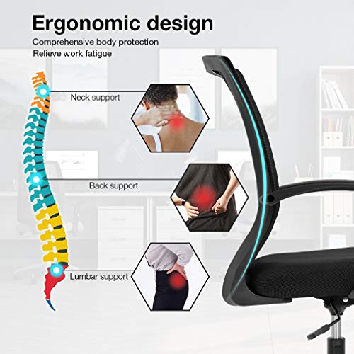 Vnewone Ergonomic Office Chair Desk Computer Mesh Executive Task Rolling Gaming Swivel Modern Adjustable with Mid Back Lumbar Support Armrest for Home Women Men, Black - Thumbnail 2