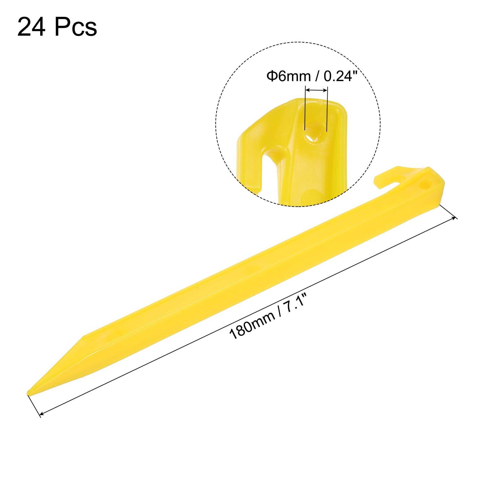 MECCANIXITY Tent Stakes Plastic 30cm/12 Inch Lightweight Ground Pegs with Hook for Outdoor Beach Camping Canopy Tarp, Yellow 24Pcs