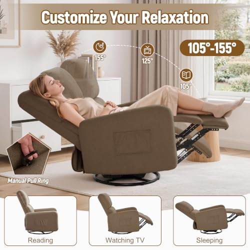 Image of Korser Recliner Chair, Nursery Rocker Chair with Side Pockets, Small Recliners for Small Spaces, Swivel Rocker Recliner Chair for Adults, Sherpa Swivel Accent Chairs for Living Room, Nursing