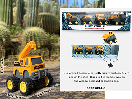 Seeswell Construction Truck Toys | Monster Truck | Pull Back Friction Powered | Die-Cast Alloy Vehicles Playset | 4 Pack | Toys For 3+ Years Old Kids #TOP1