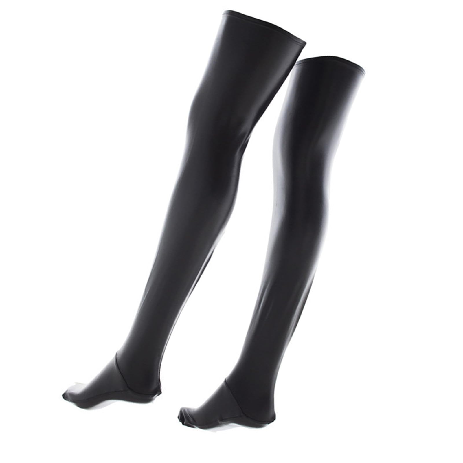 uikios Women Faux Leather Over the Knee Socks Metallic Wet Look Glossy Thigh High Long Stockings for Parties Lingerie Hosiery