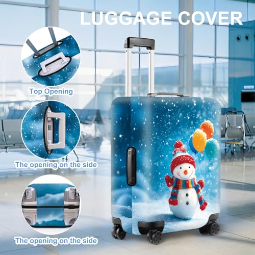 Image of Snowman with Balloons Luggage Cover, Washable Christmas Suitcase Cover, Travel Suitcase Protector Anti-scratch Bag Cover,S