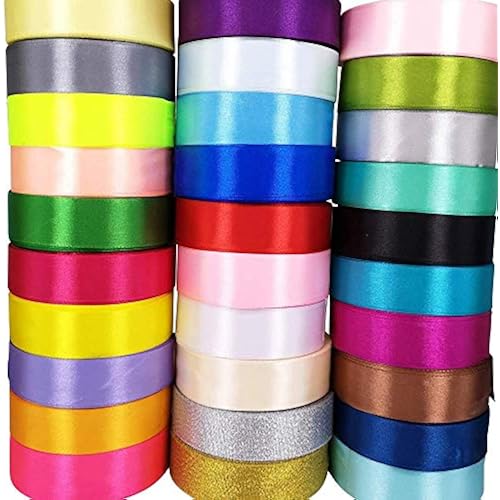 Chenkou Craft Solid Satin Ribbon Ribbons Assorted 40 Yards 2" (50mm) Christmas Craft Bow Party Decoration Packing Ribbons (Mix, 2"(50mm))