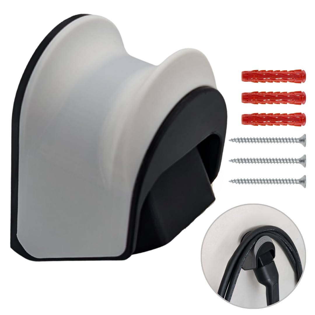 Wandhalterung für Typ 2 Stecker und Ladekabel mit Schwenkmechanismus (Kabelbinder oder Schrauben) | Made in Germany | passend für alle Typ 2 Stecker | in 3 Farben (weiß mit Schrauben/Dübel)