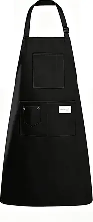 Kitchen Apron, Chef Aprons for Men Women with 5 Pockets, Adjustable Bib Barista BBQ Work Apron for Cooking