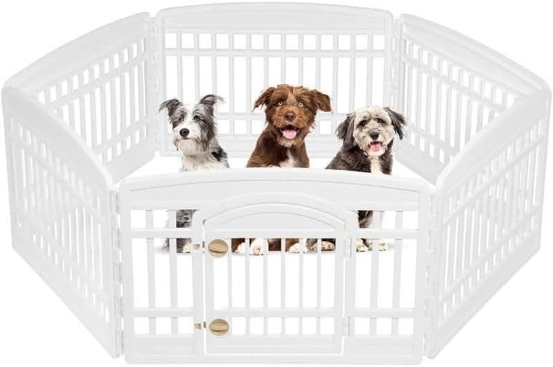 Portable 24-Inch 6-Panel Pet Gate with Door Black