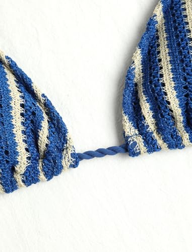 Image of ZAFUL 2 Piece Triangle Bikini for Women Knitted Rope Halter Bikini Sets Sexy Bathing Suit Side Tie Swimsuits Beachwear