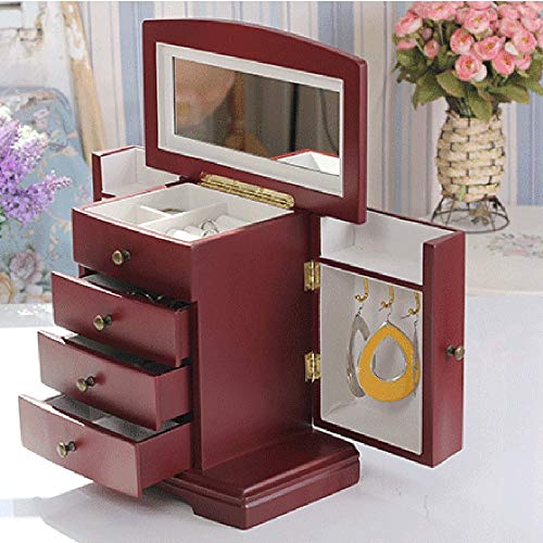Preisvergleich Produktbild MU Haushalt Tragbare Aufbewahrungsbox Massivholz Massivholz Schmuckschatulle Eingebauter Spiegel Ohrring Halskette Kopfschmuck Multilayer-Schmuck Kreatives Geburtstagsgeschenk Täglicher Bedarf,A,26 *