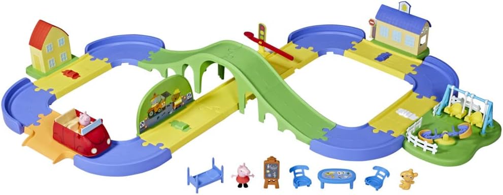 Peppa Pig All Around Peppa’s Town Set with Adjustable Track; Includes Vehicle and 1 Figure; Sounds; Ages 3 and Up