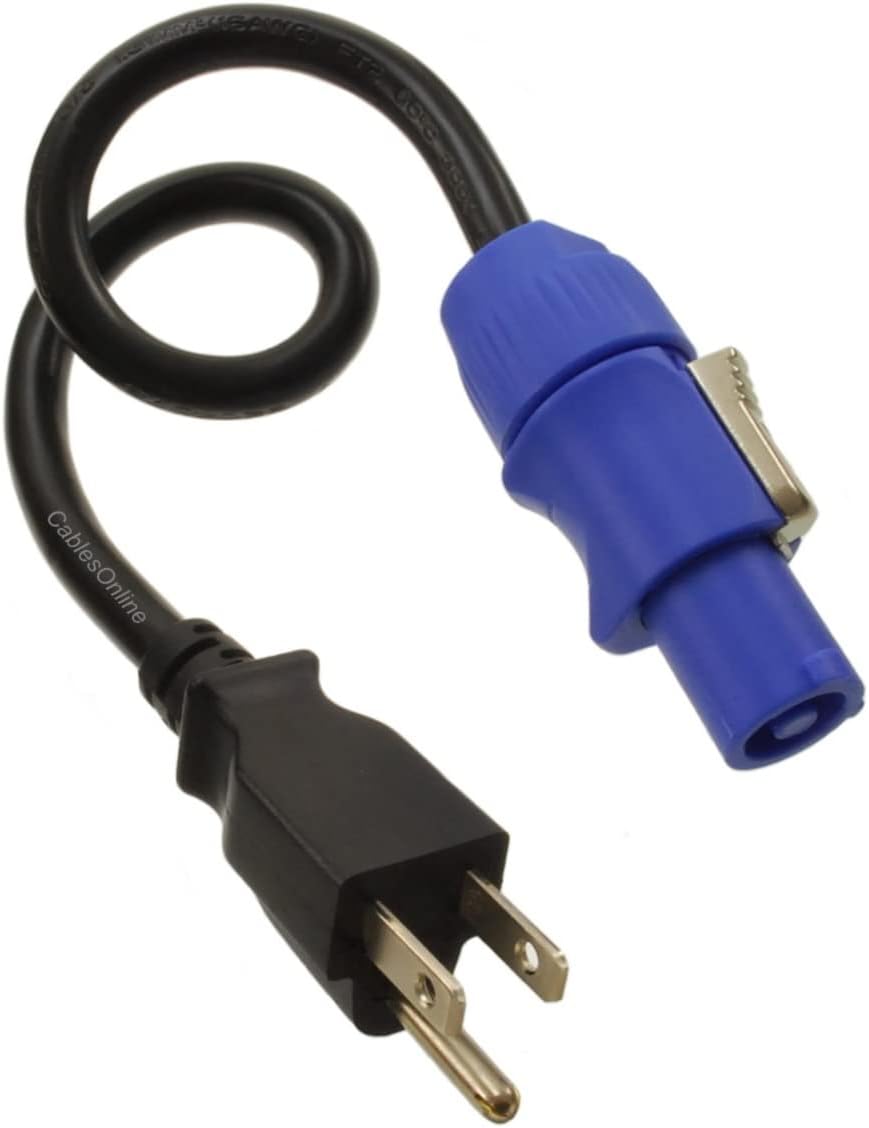 CablesOnline, 10ft 16-AWG Stage Lighting Fixture 3-Prong NEMA 5-15P to Powercon-Compatible AC Power Cable, PC-K610C