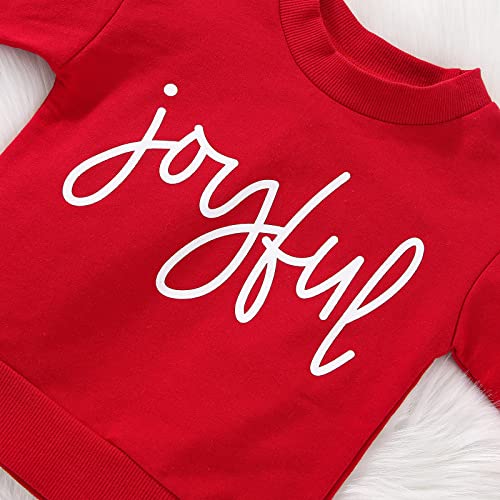 FYBITBO Toddler Baby Girl Christmas Outfit Crewneck Sweatshirt and Bell Bottoms Pants Fall Winter Clothes Set (Joyful sweatshirt,12-18 Months) - Thumbnail 4