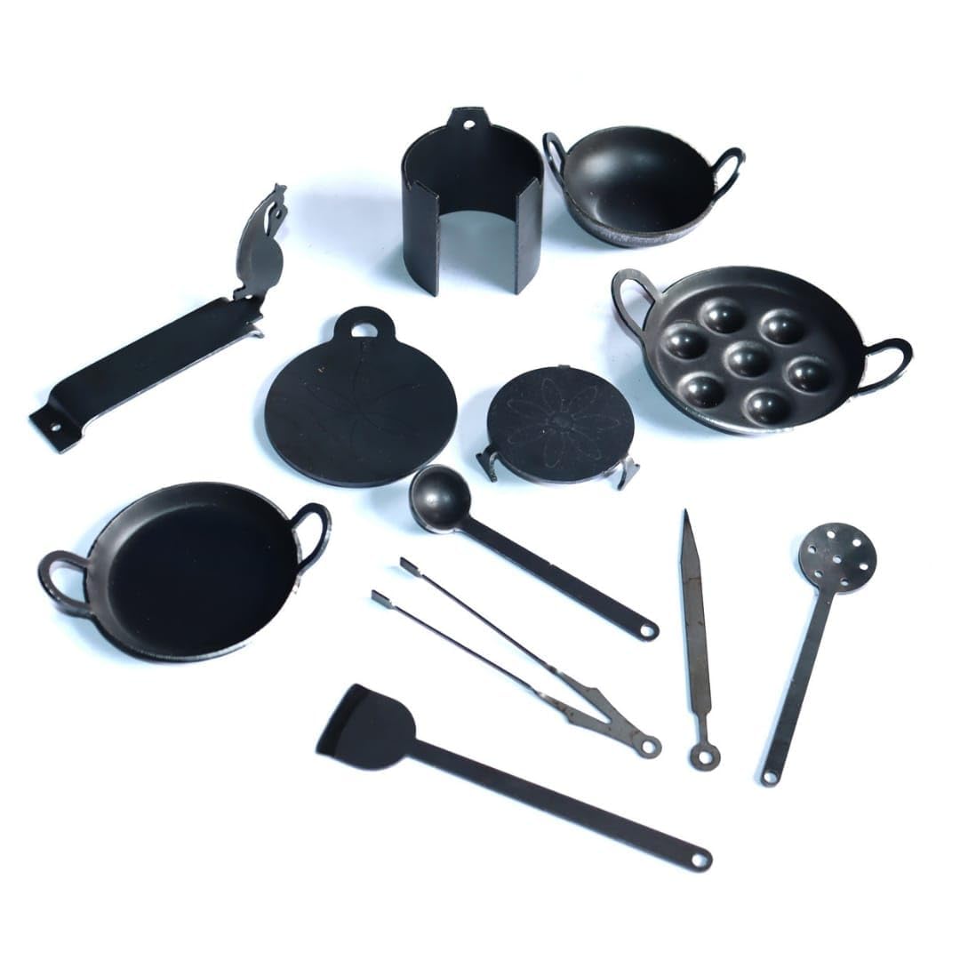 Bloombec Iron Miniature Kitchen Set for Kids | Real experiance Cooking Set | Vintage Product | Role Play Kitchen Set | Set of 12 Different Products | Kitchen Set for Girls - Image 3 thumbnail