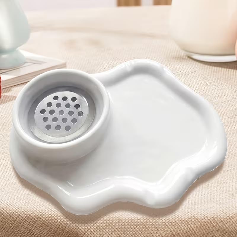 2-in-1 Ceramic Nail Art Brush Cleaner & Palette, Professional Manicure Brush Cleaning Cup with Removable Stainless Steel Filter & Mixing Palette for Gel Polish & Acrylic Painting image 2