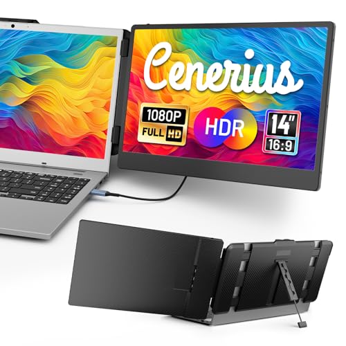 Image of Cenerius 14 inch Laptop Screen Extender, FHD 1080P IPS Portable Monitor for Laptop, Dual Screen Monitor Extender Compatible with 13 inch-17 inch Laptops, HDMI /USB-A /USB-C Plug-Play for Windows, Mac, Android