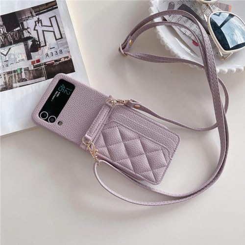 Housse cuir sac à main avec bandoulière et porte-carte pour Galaxy Z Flip 5 4 3