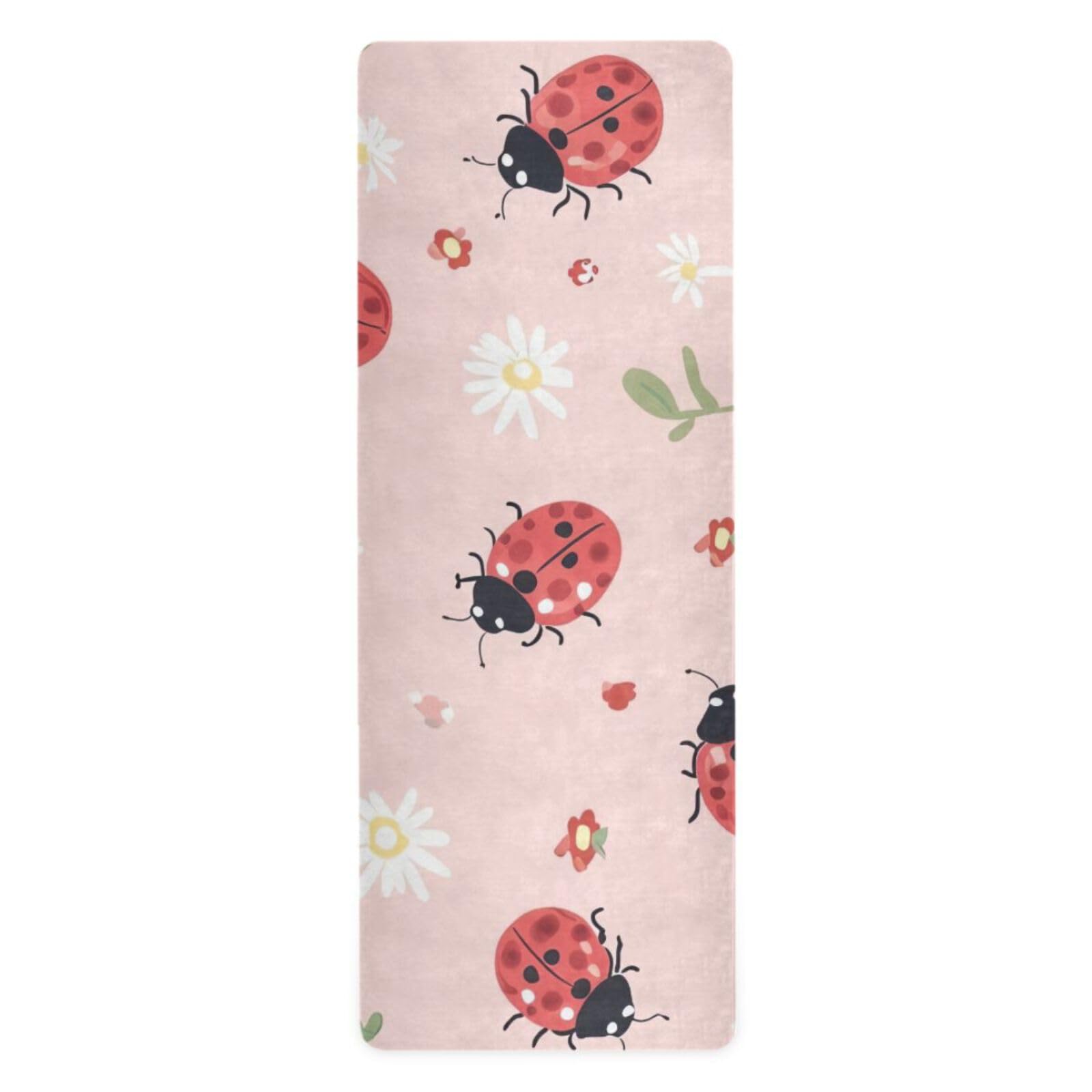 PaChyLuu Lady Bugs on Pink Yoga Mat Non-Slip Eco-Friendly Exercise Fitness Mat for Yoga Pilates and Floor Workouts for Women & Men, 71 x 26 in