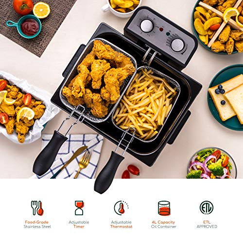 Deep Fryer With Adjustable Temperature Knobs & Timer, Electric Deep Fryer With Stainless-Steel Triple Basket, 4 Liter Capacity Cool-Touch Oil Fryer 1800W M Minca #TOP1