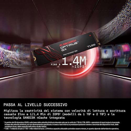 SANDISK Optimus GX 7100 NVMe SSD 2 TB (fino a 7.250/6.900 MB/s velocità di lettura e scrittura sequenziale - Hdd - Immagine 4
