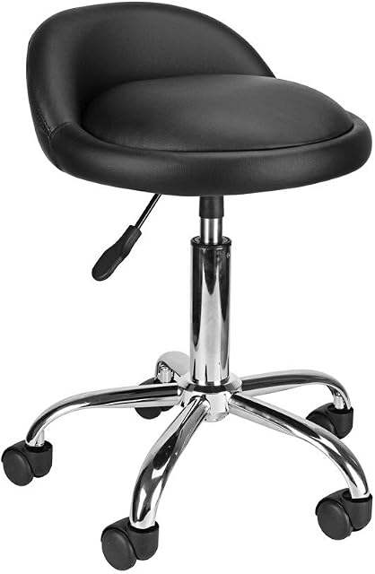 Display4top Black Adjustable Swivel Rolling Cushion Tattoo Massage Hydraulic Salon Stool with Back,5 Wheels