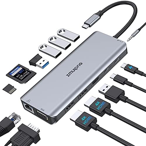 USB C Docking Station Dual Monitor HDMI for Dell HP, Laptop Docking Station USB Type C Hub Multiport Adapter Thunderbolt 3 Dongle USB-C to 2 HDMI,Ethernet,VGA,5 USB,PD,SD/TF,Audio for Lenovo,Surface