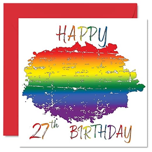 Tarjetas de felicitación LGBT de 27 cumpleaños para pareja, feliz cumpleaños número 27,Tarjeta de felicitación LGBT de 27 cumpleaños para pareja de novia, 145 mmx145 mm, regalos LGBT de orgullo gay