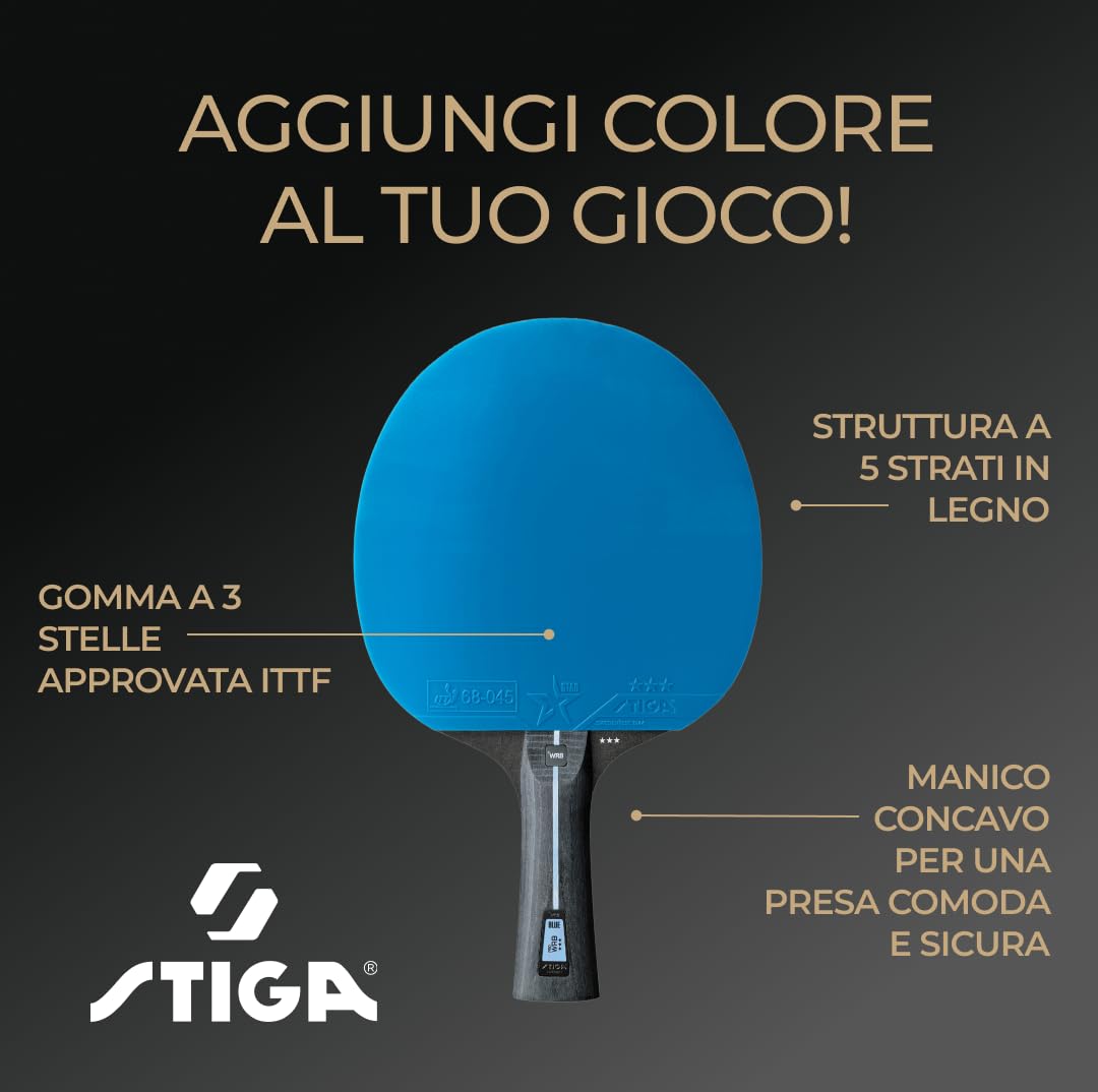 STIGA Racchetta da Ping Pong Pro WRB Blue Edition - Racchetta da Tennis Tavolo a 3 Stelle con Rivestimento in Gomma Blu