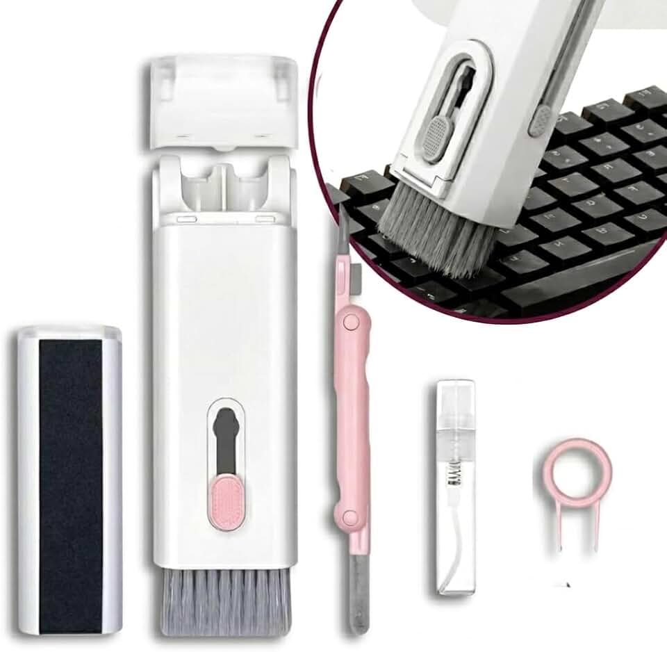 Escova Kit de Limpeza 7 em 1 para Teclado, Fone de Ouvido, Tela de Computador e Celular, Kit Multifuncional Limpador e Removedor de teclas - Qualidade Premium LNSTORE (Rosa)